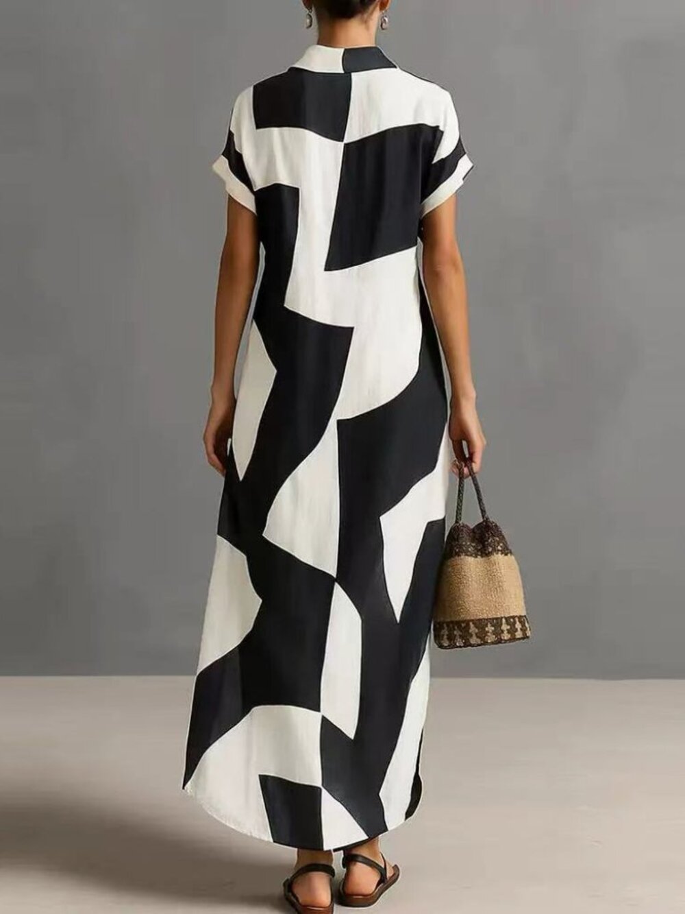 Zimmermann Button-Front Black and White Geometric Maxi Shirt Dress - Picture 2 of 6